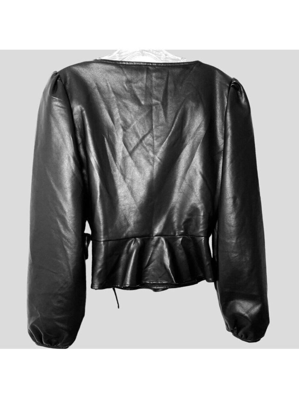 WAYF Women’s Y2K‎ Faux Leather Wrap Top Moto Wester Sz. Small Black Long Sleeve - Picture 4 of 9